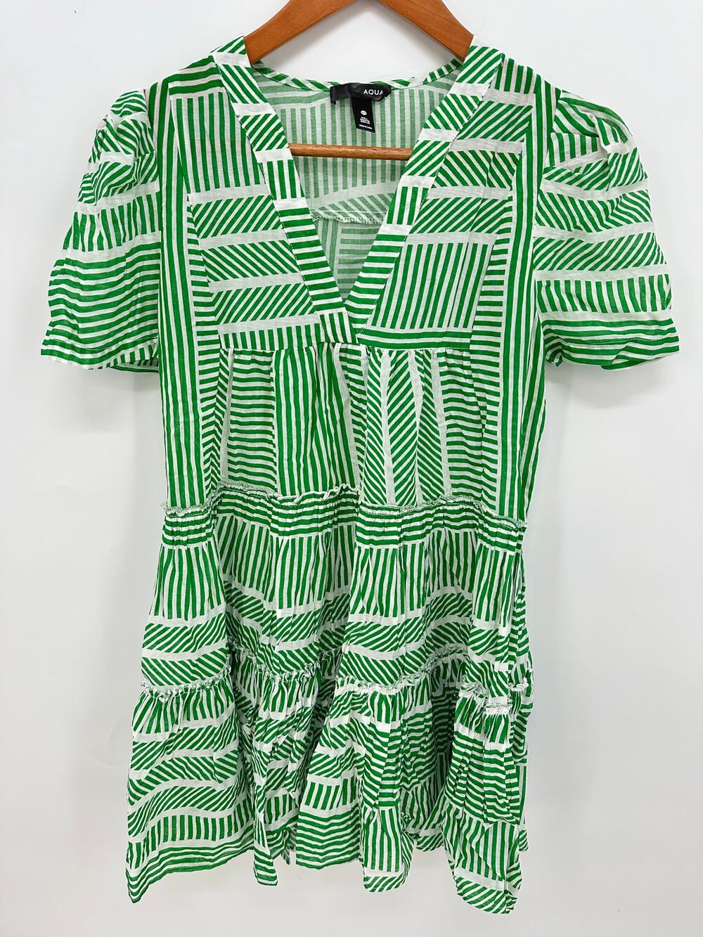 AQUA Green & White Mini Dress // XS
